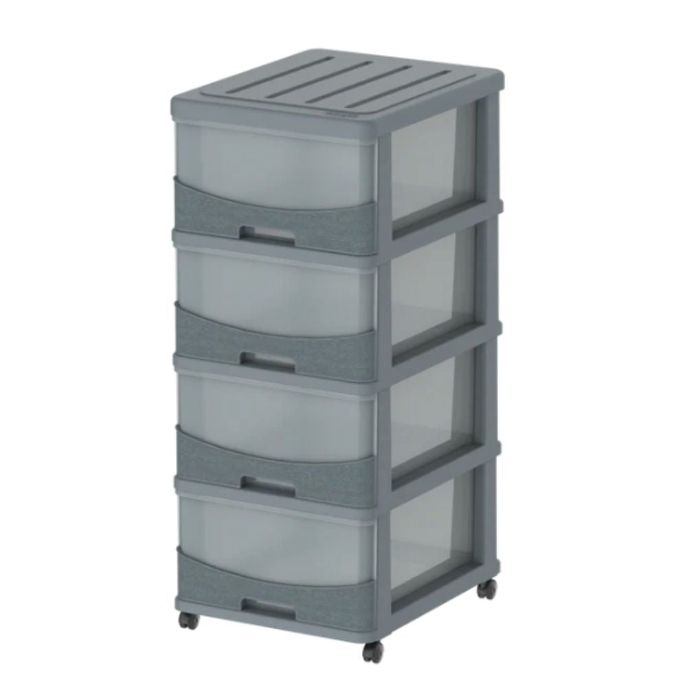 Cosmoplast Cedargrain 4 Tiers Storage Cabinet with Drawers & Wheels