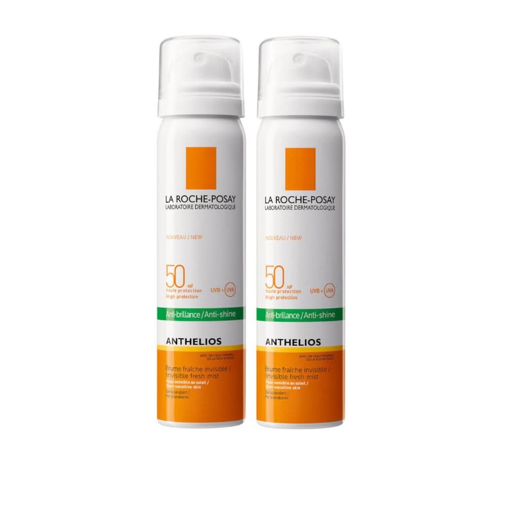 بخاخ الوجه لاروش بوزيه أنثيليوس المضاد للمعان والواقي من الشمس غير المرئي بعامل حماية SPF50+، عبوة مزدوجة 75 مل
