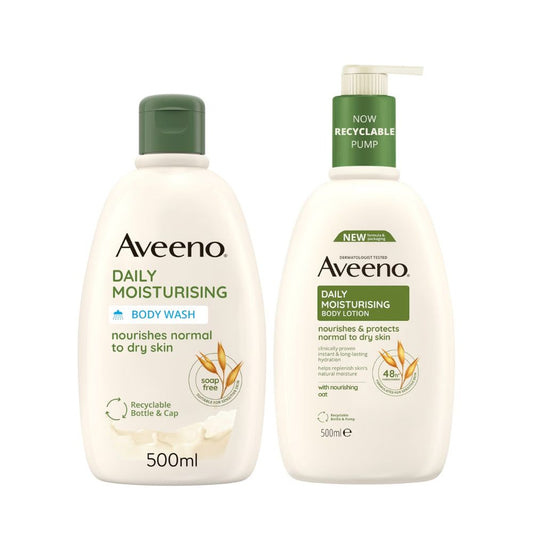 Aveeno Daily Moisturising Wash and Lotion Duo to Protect Dry Skin 1L Mega Bundle