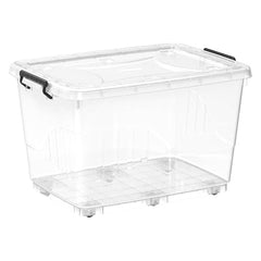 Cosmoplast Clear Plastic Storage Box with Wheels & Lockable Lid 132L