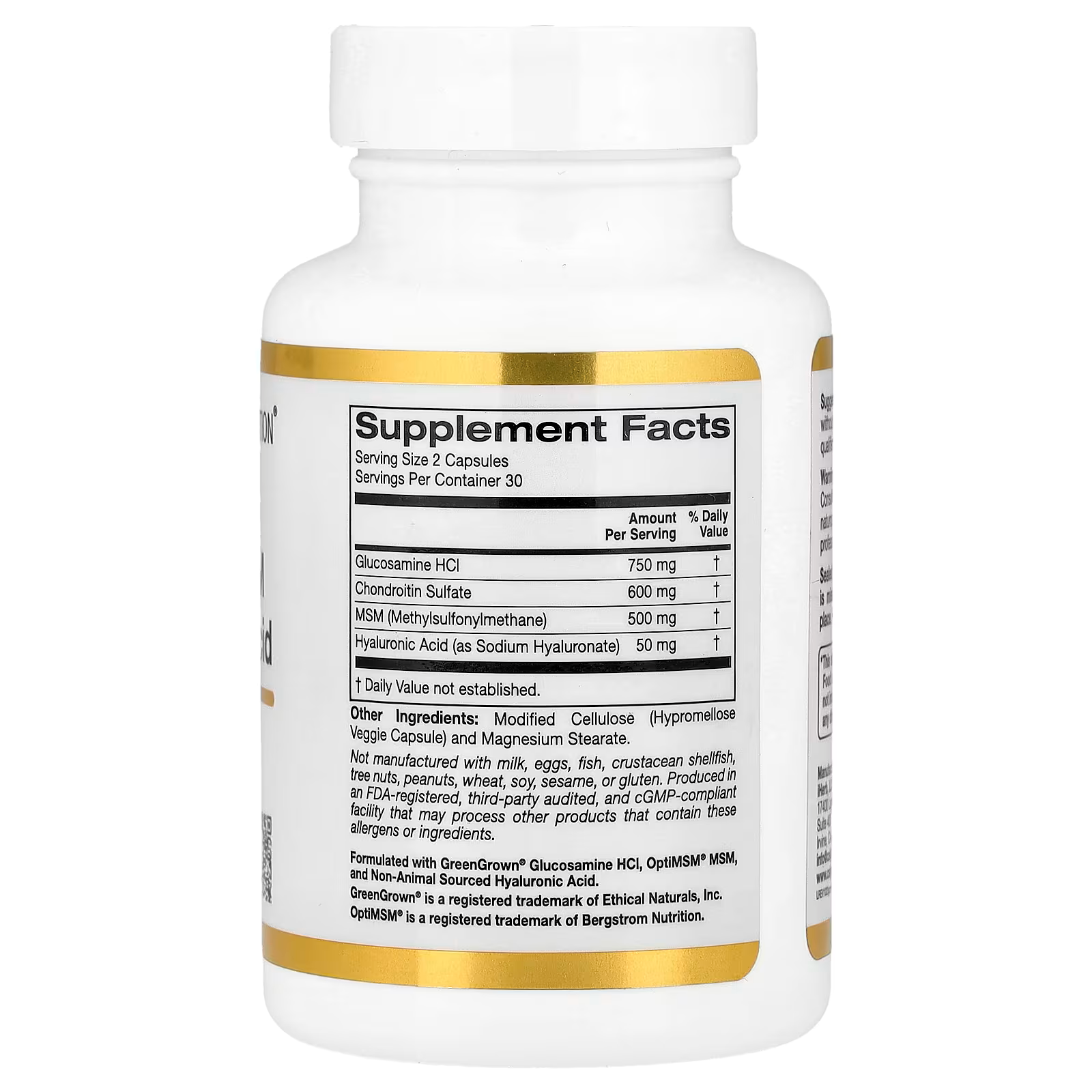 California Gold Nutrition, Glucosamine, Chondroitin, MSM plus Hyaluronic Acid, Veggie Capsules
