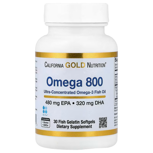 California Gold Nutrition, Omega 800 Ultra-Concentrated Omega-3 Fish Oil, kd-pur Triglyceride Form, 30 Fish Gelatin Softgels (1,000 mg per Softgel)