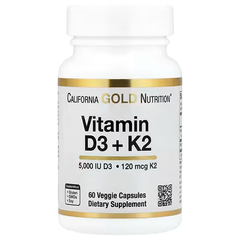 California Gold Nutrition, Vitamin D3 + K2 as MK-7, 60 Veggie Capsules