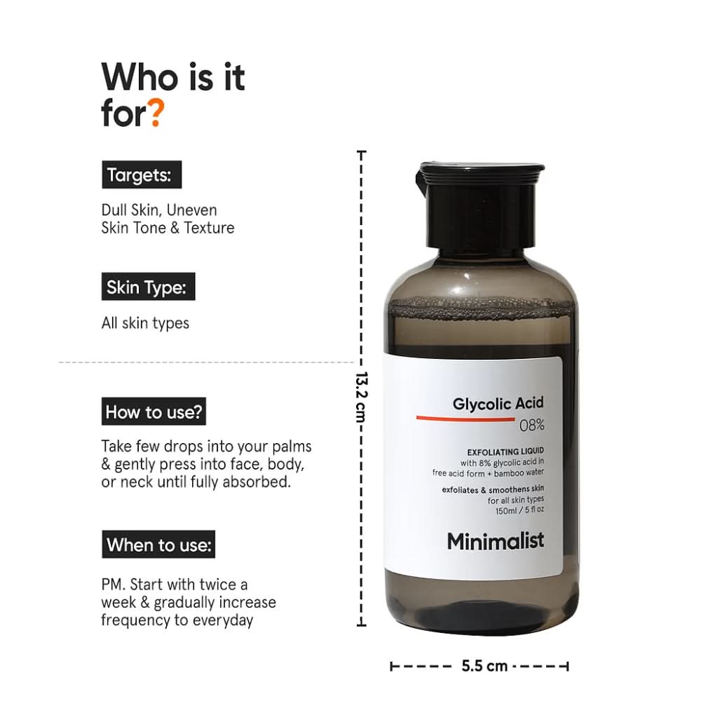 Minimalist 8% Glycolic Acid Exfoliating Toner With Bamboo Water 150 ml