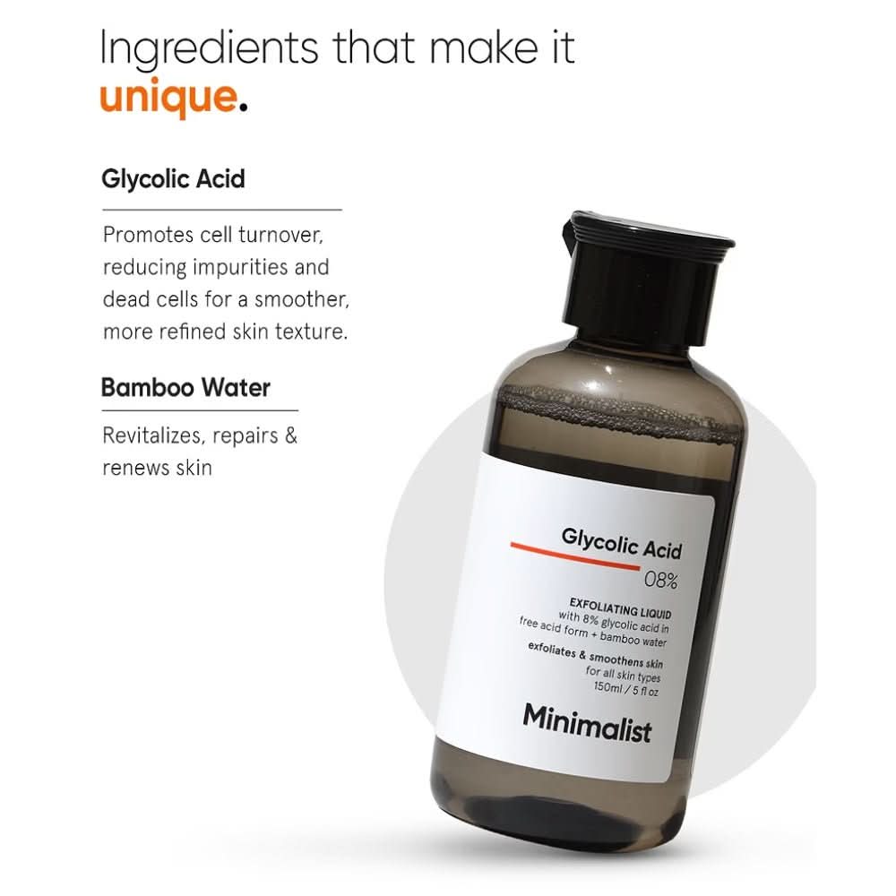 Minimalist 8% Glycolic Acid Exfoliating Toner With Bamboo Water 150 ml