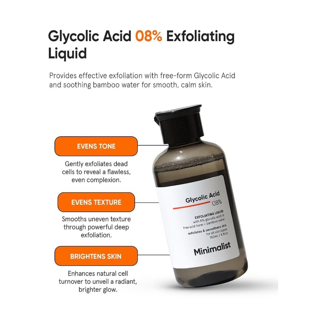 Minimalist 8% Glycolic Acid Exfoliating Toner With Bamboo Water 150 ml