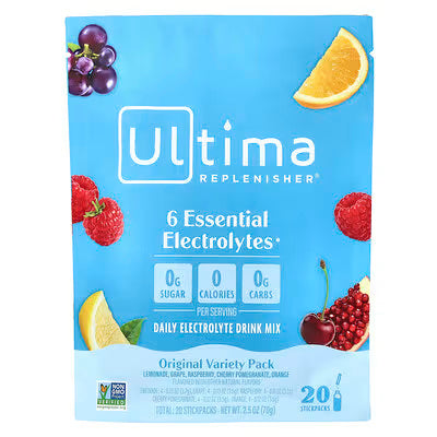 Ultima Replenisher, 6 Essential Electrolytes, Daily Electrolyte Drink Mix, Original Variety Pack, 20 Stickpacks, 2.5 oz (70 g)