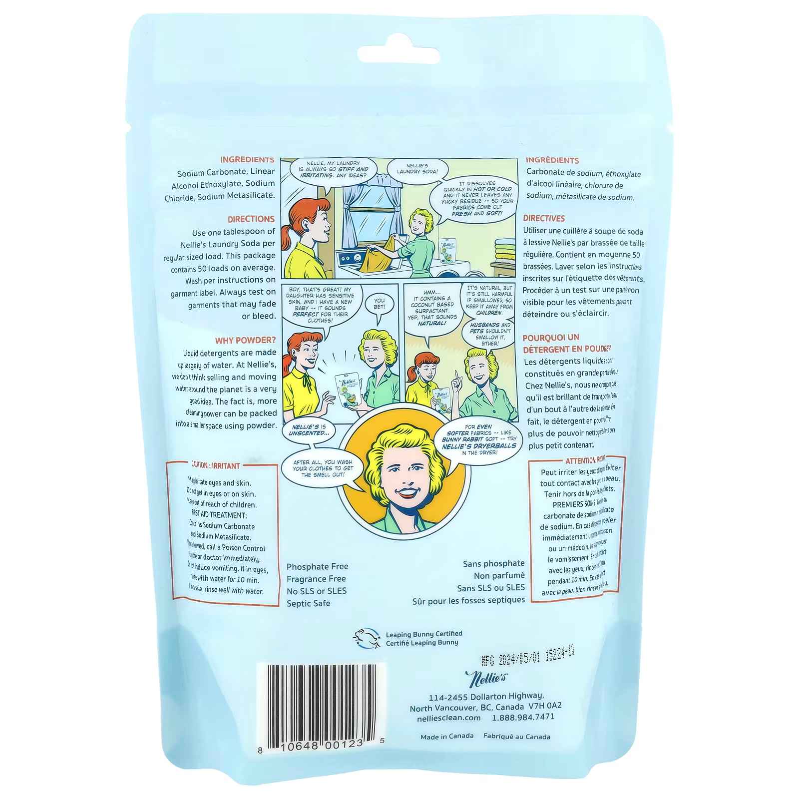 Nellie's, Laundry Soda, Fragrance Free, 50 Loads, 1.6 lb (726 g)