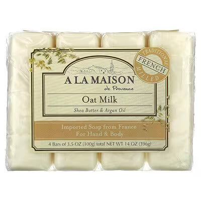 A La Maison de Provence, Hand & Body Bar Soap, Oat Milk, 4 Bars, 3.5 oz (100 g) Each
