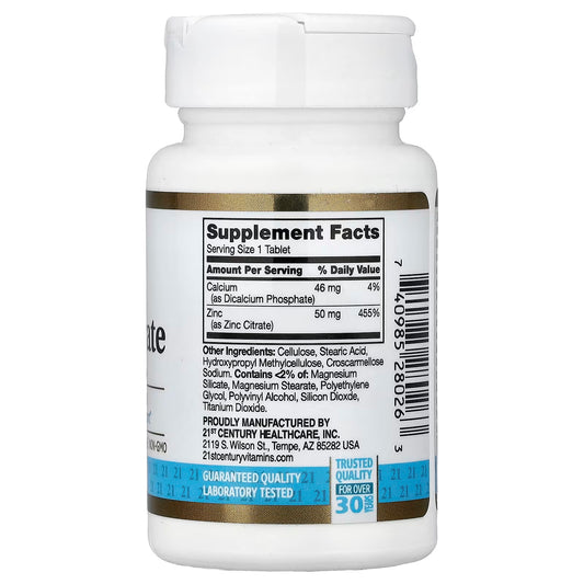 21st Century, Zinc Citrate, 50 mg, 60 Tablets