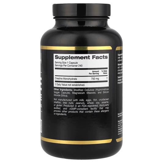 California Gold Nutrition, Sport, Pure Creatine Monohydrate, 750 mg, 240 Veggie Capsules