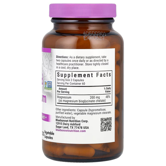 Bluebonnet Nutrition, Chelated Magnesium, 120 Vegetable Capsules (100 mg per Capsule)