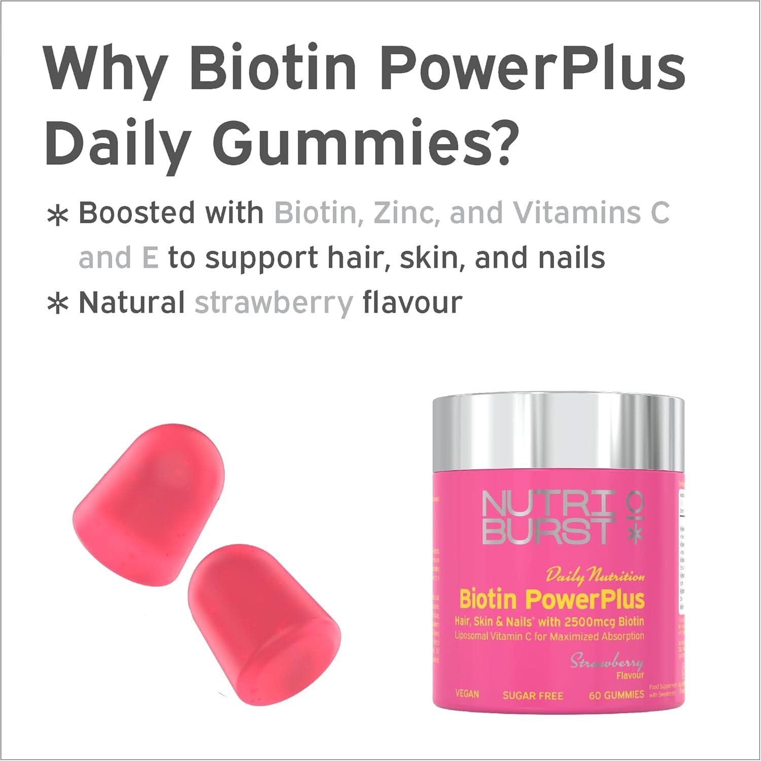 Nutriburst Biotin PowerPlus - 60 Gummies
