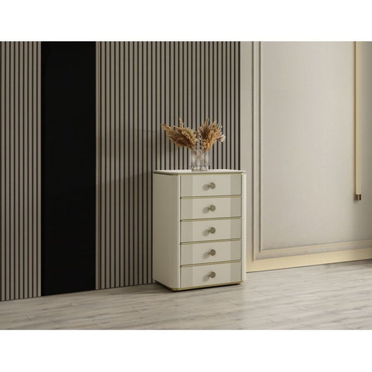 Berlin Chest of 5 Drawers - Powder Beige/Gold