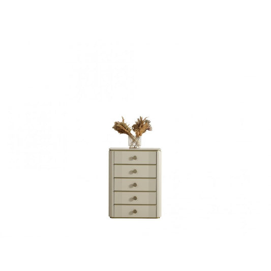 Berlin Chest of 5 Drawers - Powder Beige/Gold