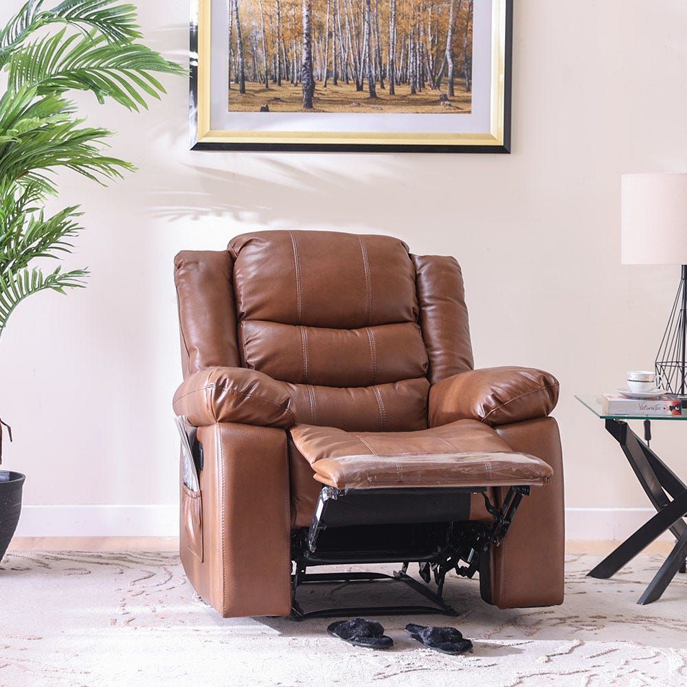 Mina 1 Seater Manual Air Leather Recliner with Cupholder and Pockets