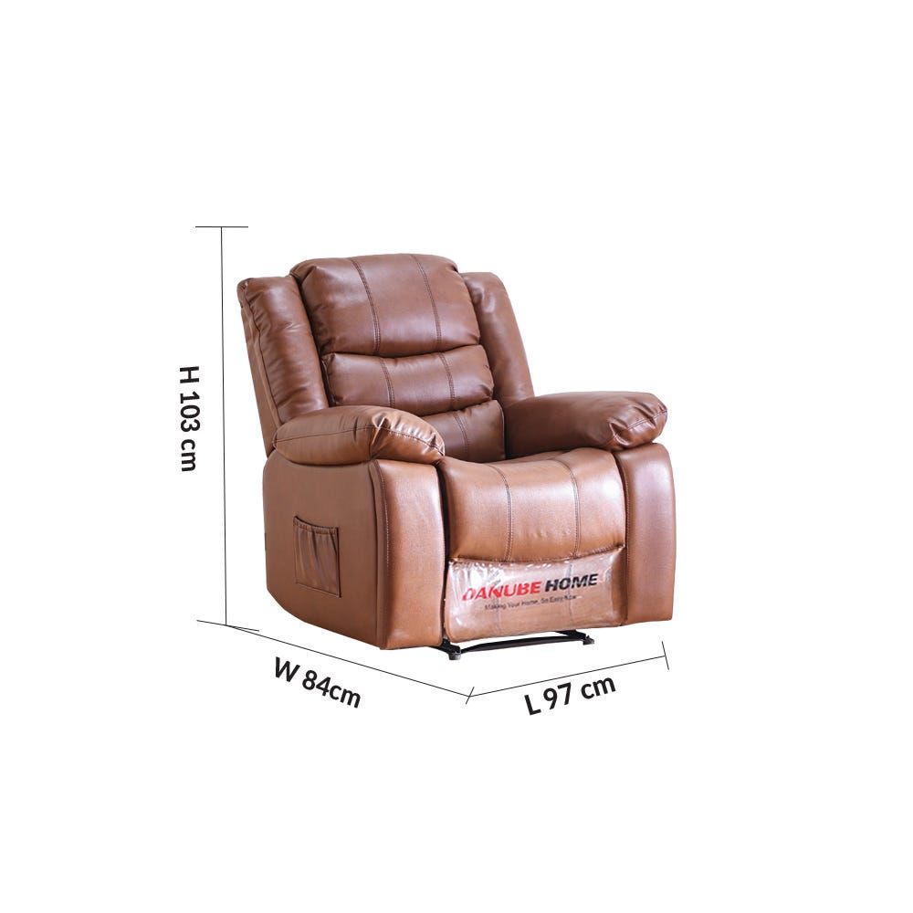 Mina 1 Seater Manual Air Leather Recliner with Cupholder and Pockets