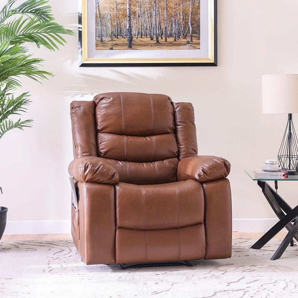 Mina 1 Seater Manual Air Leather Recliner with Cupholder and Pockets