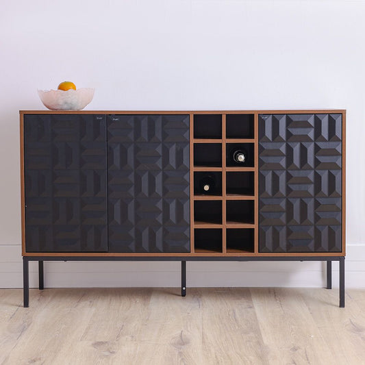 Dello Sideboard with 3-Door Storage and Bottle Rack - Walnut/Black