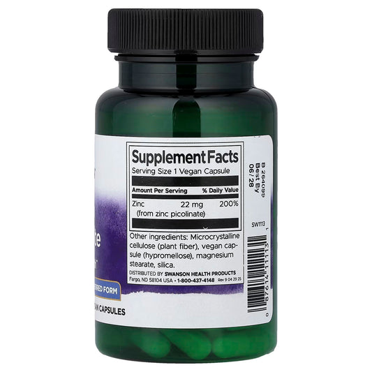 Swanson, Zinc Picolinate, 22 mg, 60 Vegan Capsules