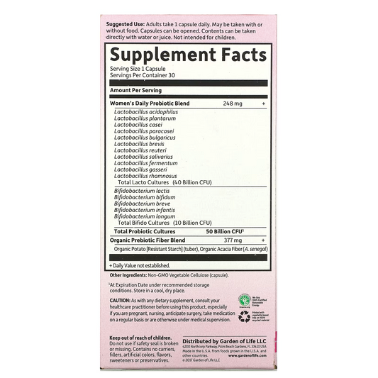 Garden of Life, Dr. Formulated Probiotics, Once Daily Women's, 50 Billion, 30 Vegetarian Capsules