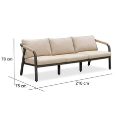 Angelo 3-Seater Aluminum & Rope Sofa (210 x 75 x 70 cm)