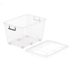 Cosmoplast Clear Plastic Storage Box with Wheels & Lockable Lid 82L