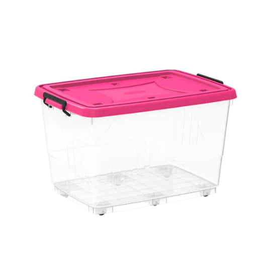 Cosmoplast Clear Plastic Storage Box with Wheels & Lockable Lid 82L