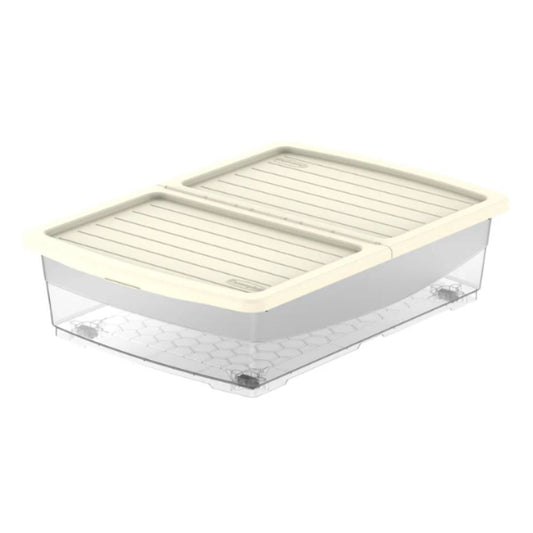 Cosmoplast Clear Plastic Underbed Storage Box with Wheels & Lockable Lid 45L