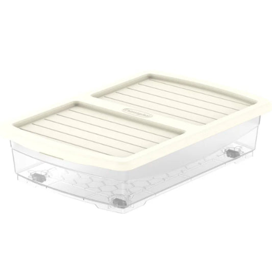 Cosmoplast Clear Plastic Underbed Storage Box with Wheels & Lockable Lid 25L