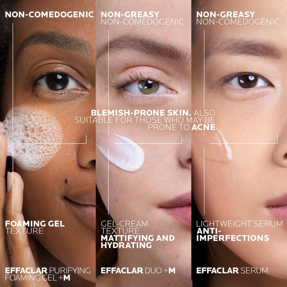 مجموعة لاروش بوزيه لمكافحة حب الشباب - قوة عالية: غسول إيفاكلار، سيروم، وعناية تصحيحية