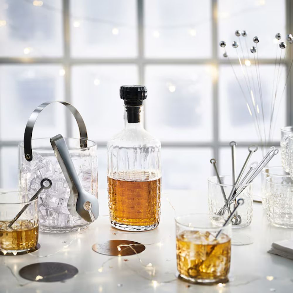 دلو ثلج من ايكيا FRÖJDA مع ملقط، زجاج شفاف/ستانلس ستيل