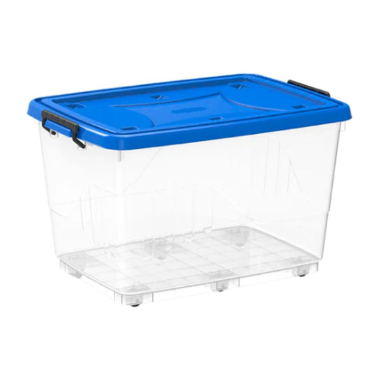 Cosmoplast Clear Plastic Storage Box with Wheels & Lockable Lid 132L
