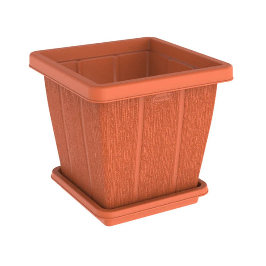 Cosmoplast Cedargrain Square Planter with Tray 45L