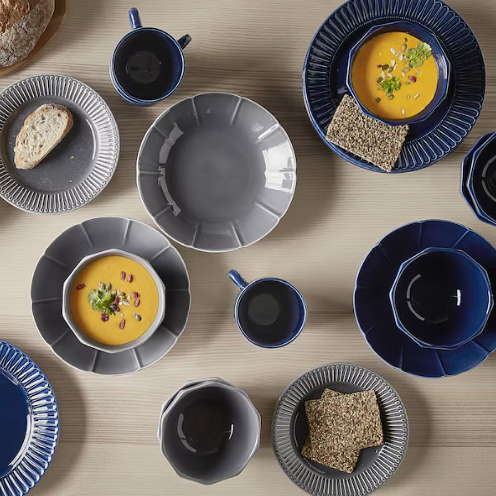 IKEA STRIMMIG Deep plate, stoneware grey, 23 cm