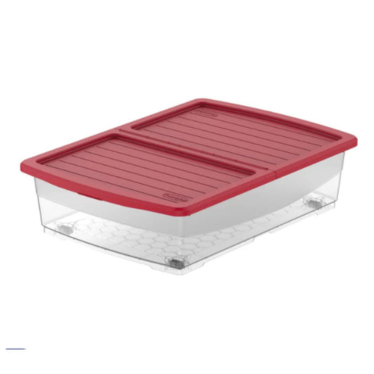 Cosmoplast Clear Plastic Underbed Storage Box with Wheels & Lockable Lid 45L