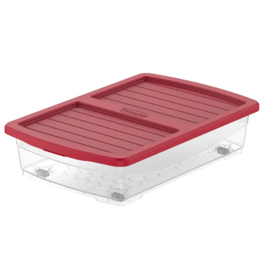 Cosmoplast Clear Plastic Underbed Storage Box with Wheels & Lockable Lid 25L