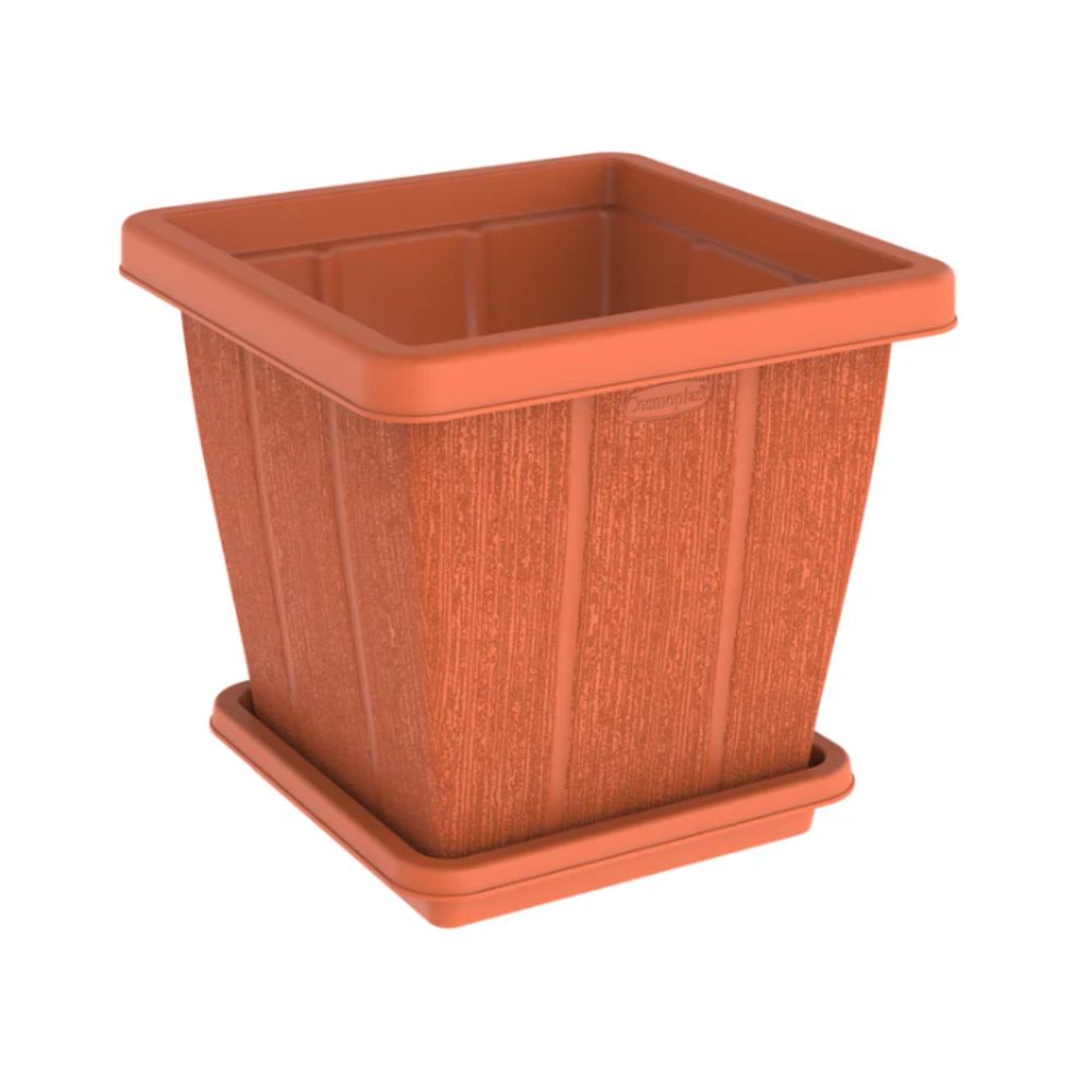 Cosmoplast Cedargrain Square Planter with Tray 30L