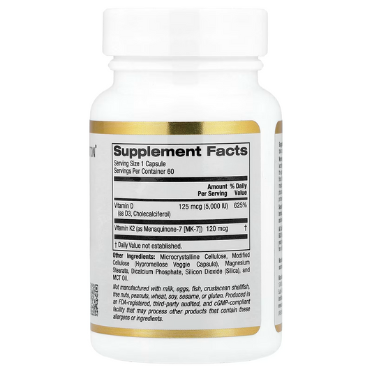 California Gold Nutrition, Vitamin D3 + K2 as MK-7, 60 Veggie Capsules