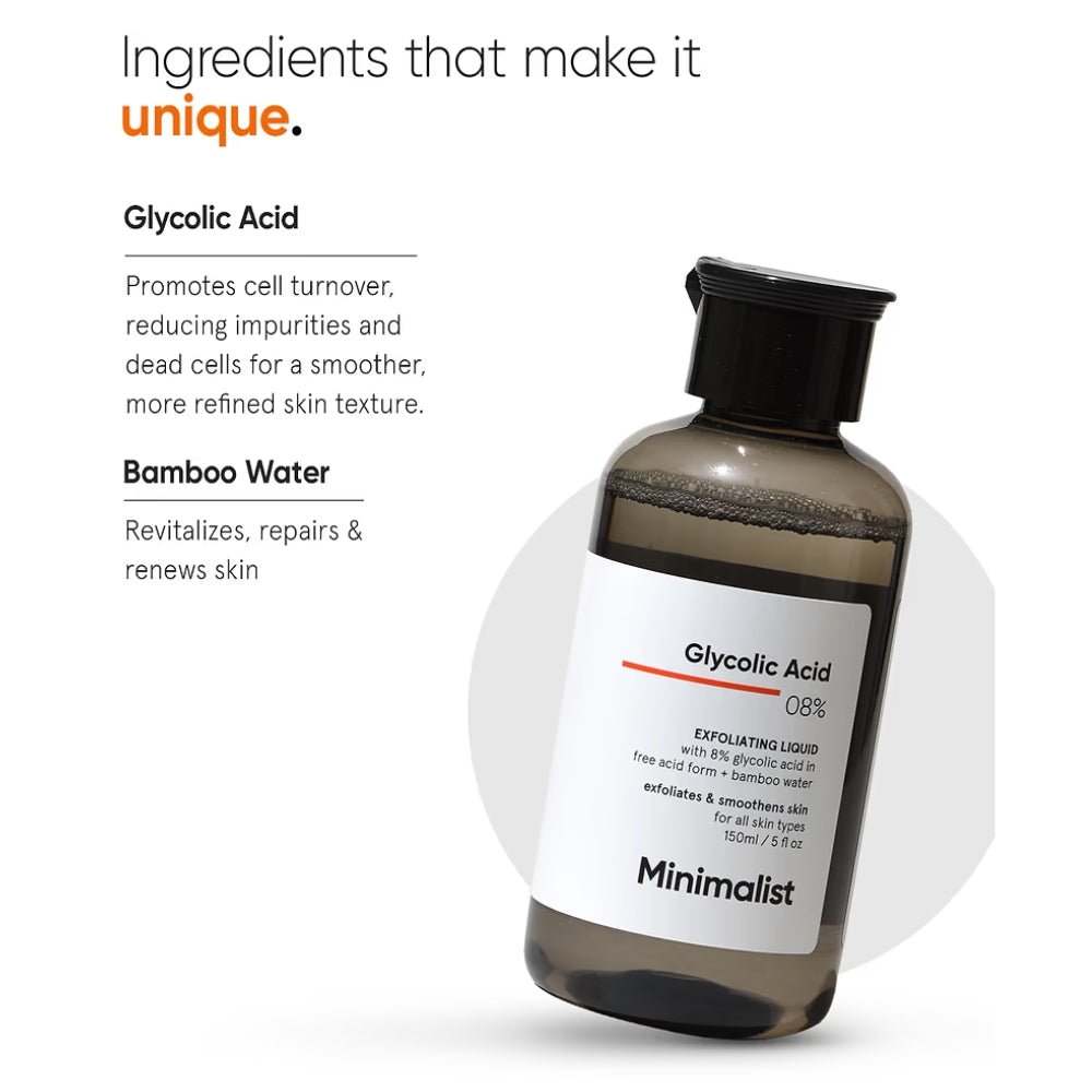 Minimalist 8% Glycolic Acid Exfoliating Toner With Bamboo Water 150 ml